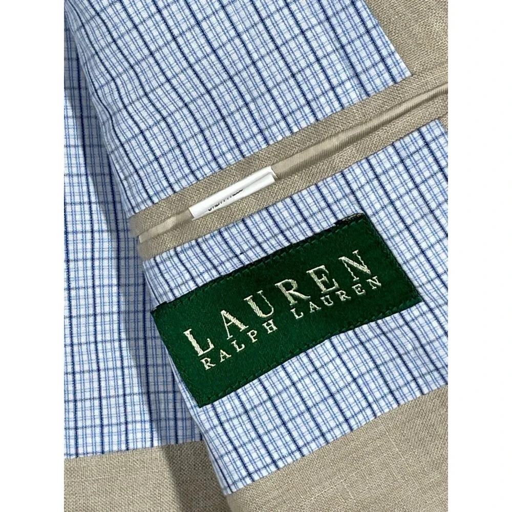 Lauren Ralph Lauren Mens 42L Tan 100% Linen 2-Button Blazer Sport Coat 42 Long